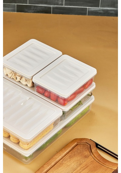 Multi Box 6 Parça 3 Farklı Boy Saklama Kabı Seti - Dondurucu & Mikrodalga Uyumlu Krem