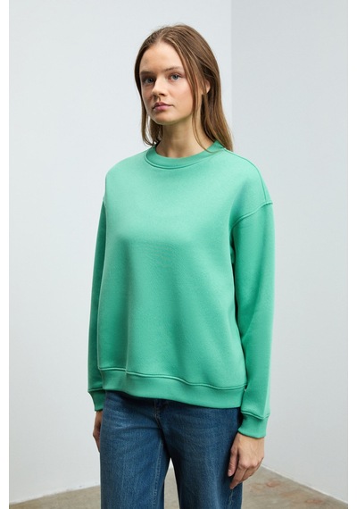 Grimelange SUSANA Kadın Bisiklet Yaka İçi Polarlı Oversize Fit Basic Mint Yeşil Sweatshirt