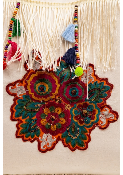 Fabric Craft Bag Omuz Çantası Bohem Nakışlı Krem Püsküllü Günlük Kadın Çanta