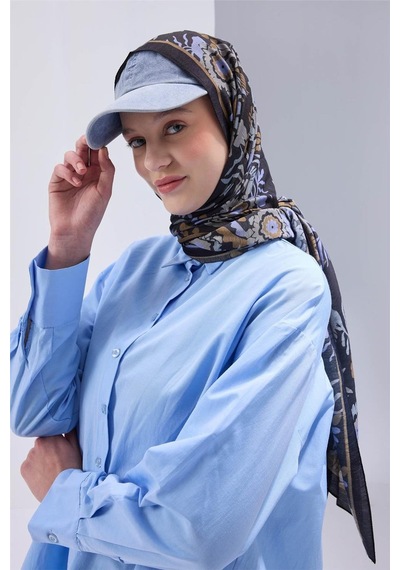 Silk Home Viskon Mayda Şal Siyah Zeminli Çok Renkli Desenli Yumuşak Dokulu 190x70