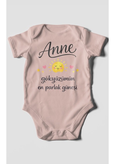 Morivokids Anne, Gökyüzümün En Parlak Güneşi Kısa Kollu Bebek Body Pastel Pembe