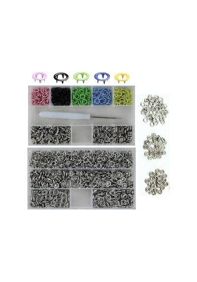 350 Set 9.5 Mm Karışık Renkli Metal Çıt Çıt ve Saklama Kutusu