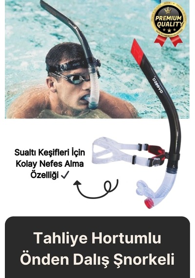 Yüksek Kalite Silikon Siyah Tahliye Hortumlu Deniz Havuz Önden Su Altı Eğitim Dalış Şnorkeli-1 Adet Çok Renkli