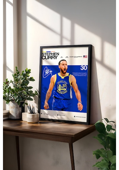 Stephen Curry 3 Sayı Ustası Ahşap Çerçeveli Poster Tablo Şık Tasarım Siyah