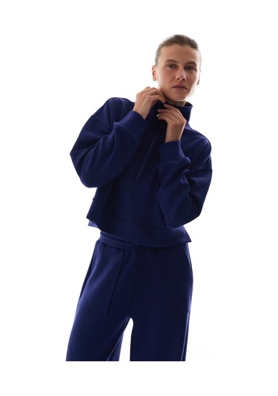Penti Lacivert İpeksi Dokunuş Silky Touch Yarım Fermuarlı Uzun Kollu Sweatshirt