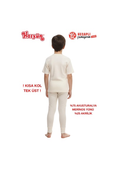 Hasyün Unisex Çocuk %75 Yün Sıcak Tutan Tene Batmaz Kısa Kollu Yün Tek İçlik Sarı