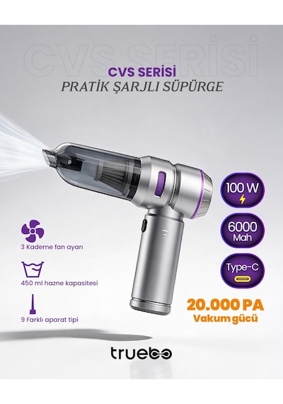 Truebo Cvs Serisi Pratik Şarjlı Araç İçi Süpürge 1