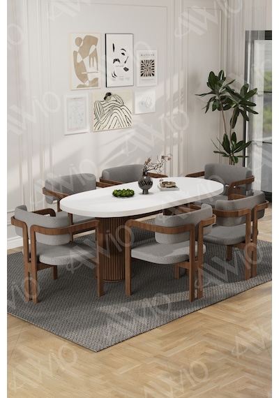 Avvio Arion Serisi Bohem Ayak 6'lı Tokyo Metal Demonte Sandalye 80x160 Masa Sandalye Takımı Beyaz Masa Sandalye Kahve Kumaş Gri Avvio Arion Serisi Bohem Ayak 6'lı Tokyo Metal Demonte Sandalye 80x160 Masa Sandalye Takımı Beyaz Masa Sandalye Kahve Kumaş Gri