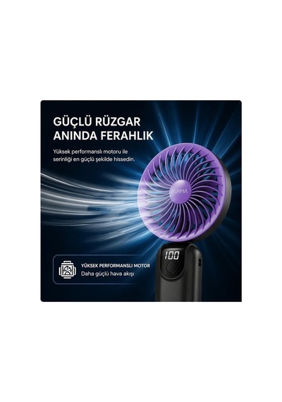 Robeve Aufn19 5 Kademeli Güçlü El Fanı Mini Fan Şarjlı Taşınabilir Mini Vantilatör, Dijital Ekranlı, Sessiz Çalışma, Uzun Pil Ömrü, Masaüstü & El Tipi Kullanım Siyah