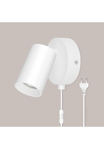 Riolight Modern1 Beyaz Hareketli Başlık Gün Işığı Fişli,kablolu,anahtarlı Metal Spot Ampül Dahil Beyaz
