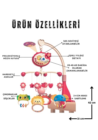 Bebek Dönencesi Müzikli ve Işıklı Çıngıraklı Projektör Pembe