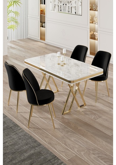 Canisa Vals Serisi 80x130 Lak Panel Beyaz Mermer Desen Masa Takımı Gold Ayaklı 4 Siyah Sandalye Beyaz Mermer Desen Masa Sandalyeler Siyah Canisa Vals Serisi 80x130 Lak Panel Beyaz Mermer Desen Masa Takımı Gold Ayaklı 4 Siyah Sandalye Beyaz Mermer Desen Masa Sandalyeler Siyah