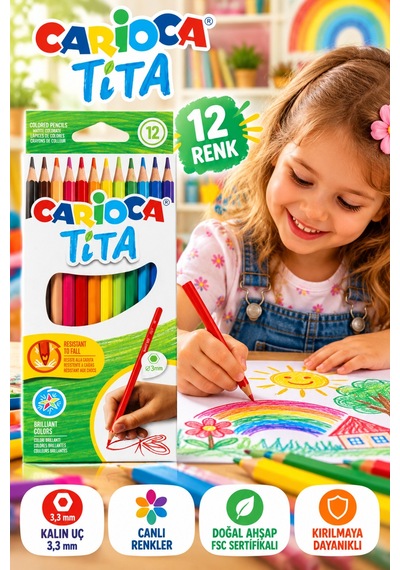 Tita Kuru Boya Kalemi 12 Renk Çok Renkli