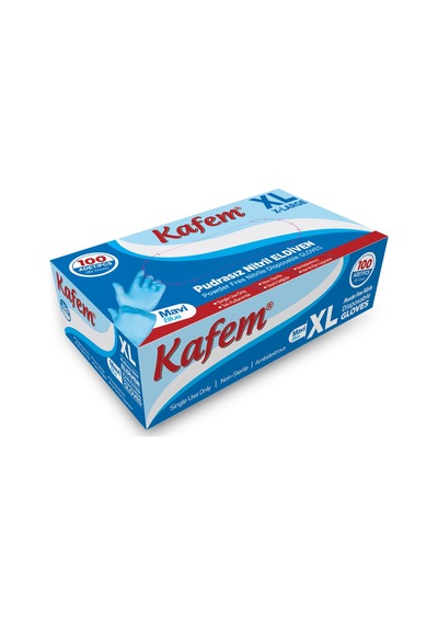 Kafem Mavi Nitril Eldiven Pudrasız XL 100'lü 20 Paket