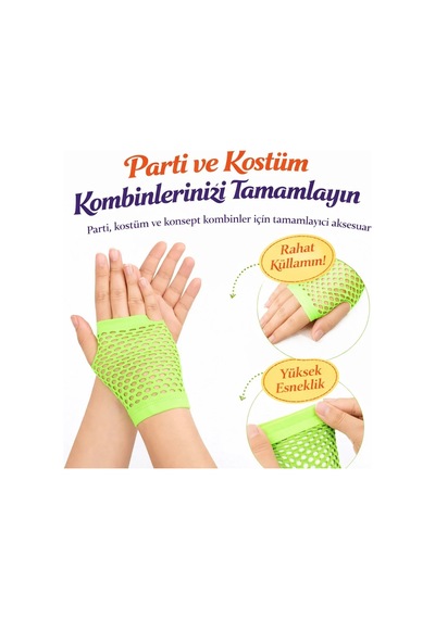Lb 80 Ler 90 Lar Retro Neon Yeşil File Parmaksız Kısa Eldiven 11 Cm Çok Renkli