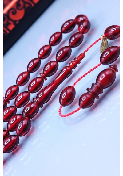 7 x 11 MM Beyzi Mustafa Uysal İmzalı Vişne Ateşi Kehribar Tesbih