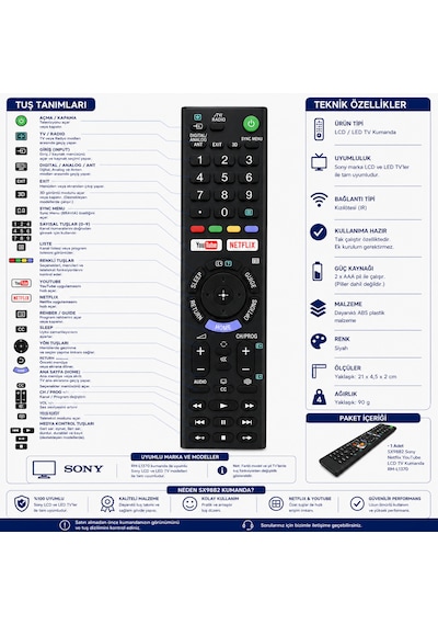 Sony Sx9882 Rm-l1370 Lcd Led Tv Kumandası