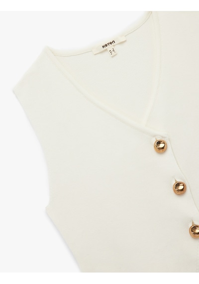 Koton V Yaka Kolsuz Gold Düğmeli Triko Yelek Ekru 6wak20034ht Ekru