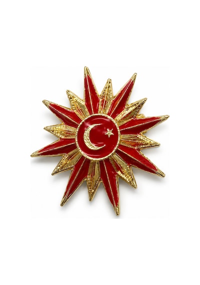 Hediye Kırmızı Gold Ay Yıldız Detaylı Kadın Broş Rozet Açık Gri