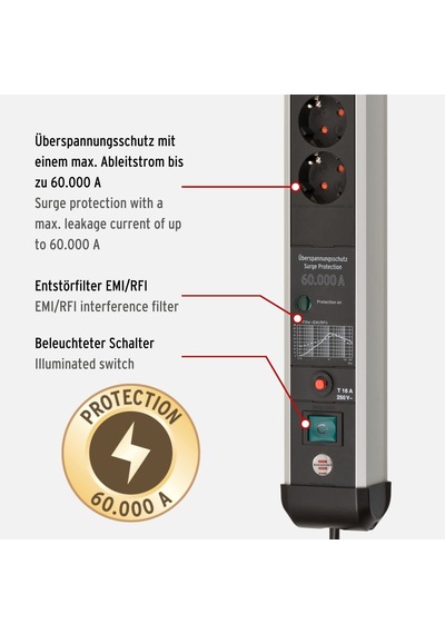 Brennenstuhl Premium-protect-line 6'lı Grup Priz, Usb Power Delivery Tip C Ve Aşırı Gerilim Korumalı Şalterli Çoklu Priz, Usb Power Delivery Tip C Ve Usb 3.0 A, Almanya'da Üretilmiştir