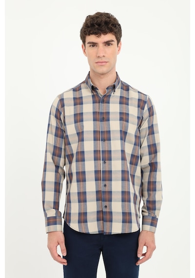 Dufy Bej Ekose Desen Regular Fit Erkek Gömlek-25809