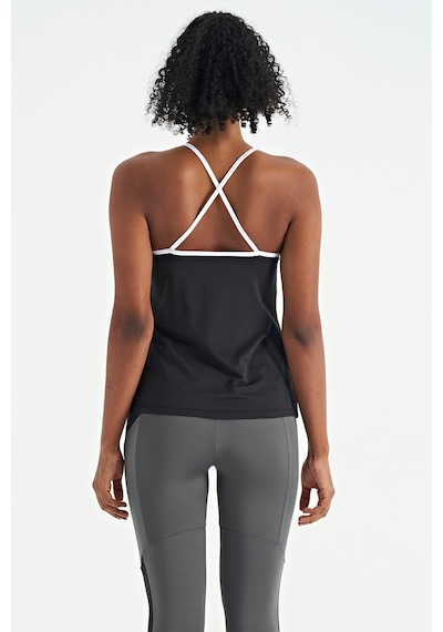 Tommy Life Siyah Sırt Çarpraz Askı Detaylı Standart Kalıp Kadın Spor Atlet - 97261 Siyah