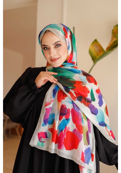 Mimiyum Nayf İpek Şal Pastel Desen - Taş Rengi