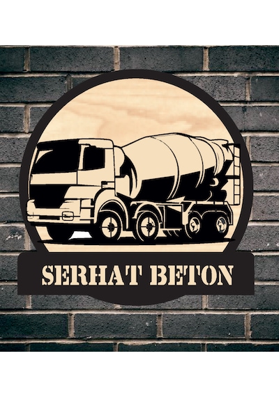Beton Mikseri Temalı Ahşap Duvar Tablo Ahşap