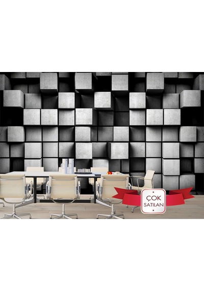 3 Boyutlu Geometrik Duvar Kağıdı (397456627)