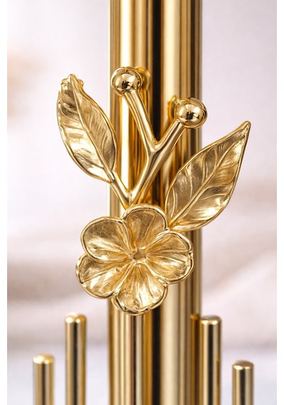 Gold Metal Kaplamalı Çiçek Model Lüks Havlu Peçetelik Mutfak Servislik Çeyizlik Sofra Organizeri Zen Altın