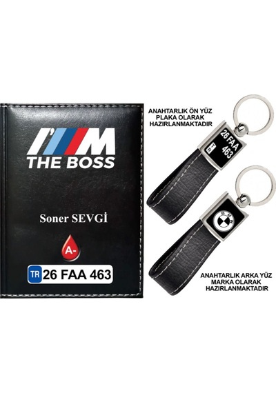 Plakanıza Özel Bmw The Boss Logolu Siyah Ruhsat Kabı Ve Anahtarlık