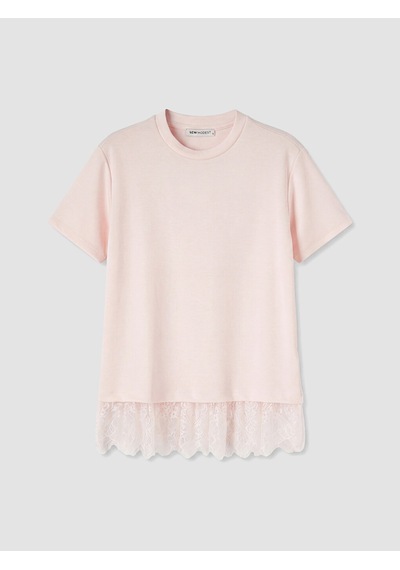 Lcw Modest Pembe Dantel Detaylı Soft Touch Kadın Tişört