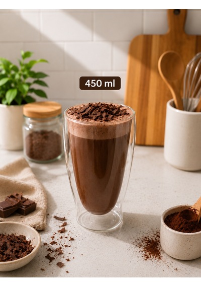 Velmora 450 Ml Çift Cidarlı Cam Bardak Sıcak & Soğuk İçecek Sunum Bardağı Şeffaf