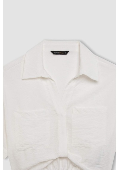 DeFacto Cropped Fit Gömlek Yaka Twill Kısa Kollu Bluz C7799AX24SMER105
