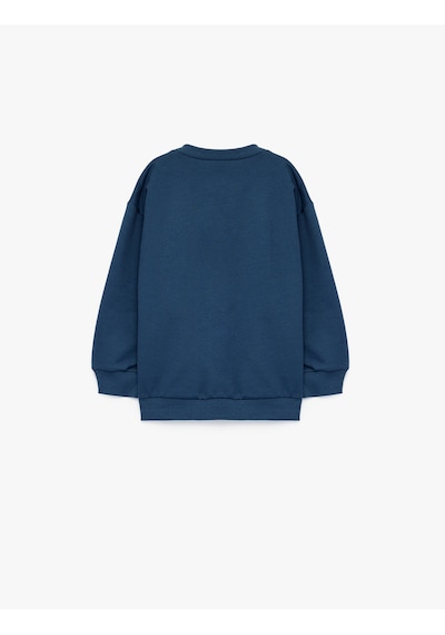 Koton Uzun Kollu Bisiklet Yaka Şardonlu Ayıcık Baskılı Sweatshirt Lacivert 6smb10080tk Lacivert