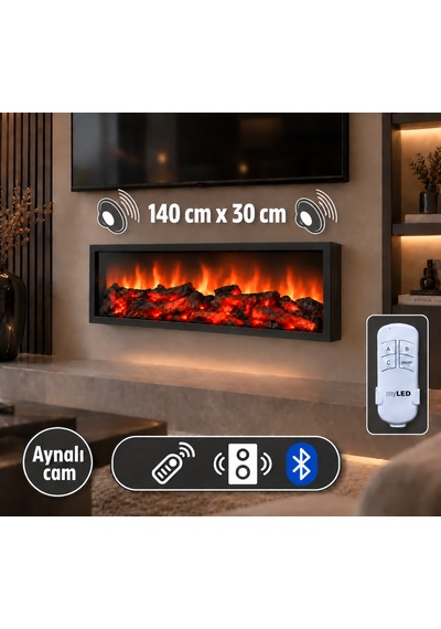 Dekoratif Elektrikli Bluetoothlu Yapay Şömine 140x30x15