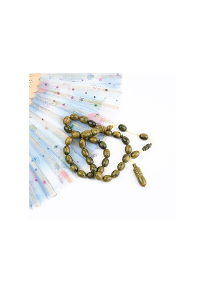 Katalin Çubuk Dinlenmiş Usta İşi Beyzi Kesim 8.5x11mm Tesbih -yeşil Sarı
