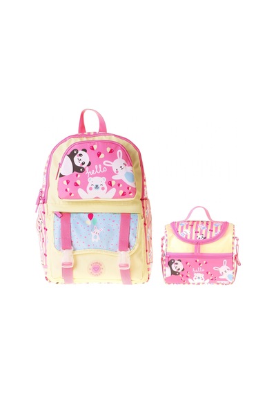 Kaukko Kids Hello Kız Çocuk Sarı - Pembe İlkokul Sırt Çantası Ve Beslenme Çanta Seti - Setkk-l5308b Çok Renkli