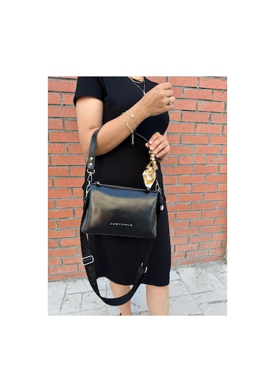 Just Polo Kadın Premium Şal Detaylı Yumuşak Deri Ayarlanabilir Askılı Çapraz El Ve Omuz Çantası Ebat : 28 X 18 Cm Siyah