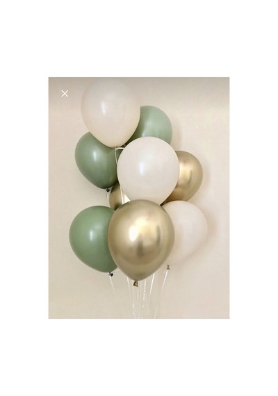 9 Adet Krom Gold Küf Yeşili Ve Pastel Beyaz Renk Balon Karışık Karışık