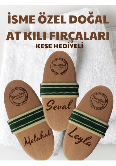 Beautysev İsme Özel Baskılı %100 Doğal At Kılı Selülit Fırçası Bez Çanta