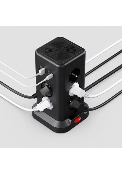 Akım Korumalı Priz Kablosuz Şarj İstasyonu 11x Soket 3x Usb 1xtype-c Kablolu Grup Priz Çoğaltıcı 2 M