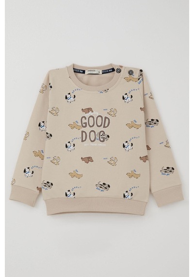 Breeze Erkek Bebek Eşofman Takım Sevimli Köpekçikler Desenli 9 Ay-3 Yaş, Bej Bej