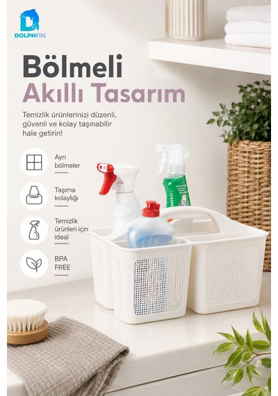 Jute Bölmeli Deterjanlık Organizer Mutfak Banyo Lavabo Altı Temizlik Malzemesi Düzenleyici beyaz
