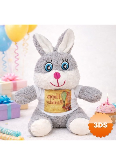 Doğum Günü Tişörtlü Sevimli Peluş Tavşan 25 Cm Happy Birthday