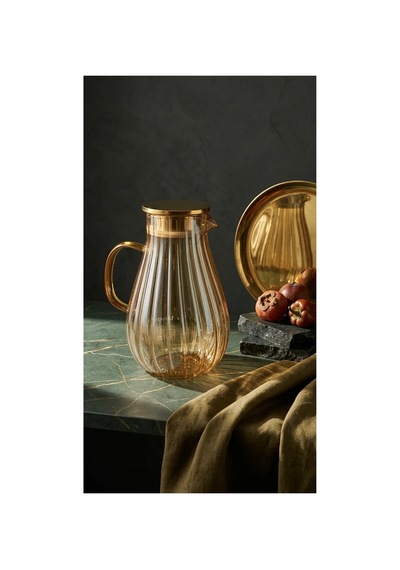Modern Borosilikat Dilimli Cam Sürahi 1800 Ml Çay, Meyve Detoksu Ve Soğuk İçecekler İçin Şeffaf