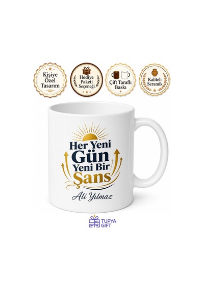 Her Yeni Gün Yeni Bir Şans Hedef Odaklı Motivasyon Çay Kahve Seramik Kupa Bardak Hediye Beyaz / Çok Renkli