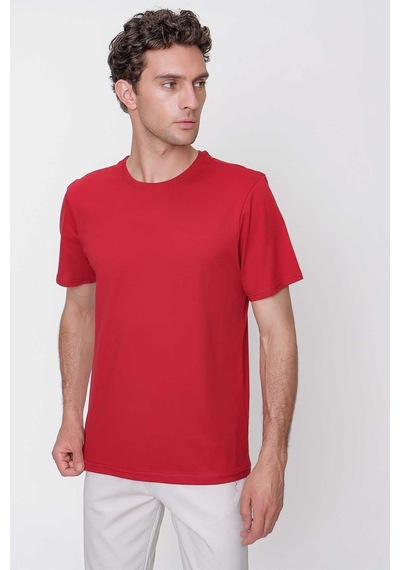 Erkek Bordo Basic Düz %100 Pamuk Bisiklet Yaka Slim Fit Dar Kesim Kısa Kollu Tişört Bordo