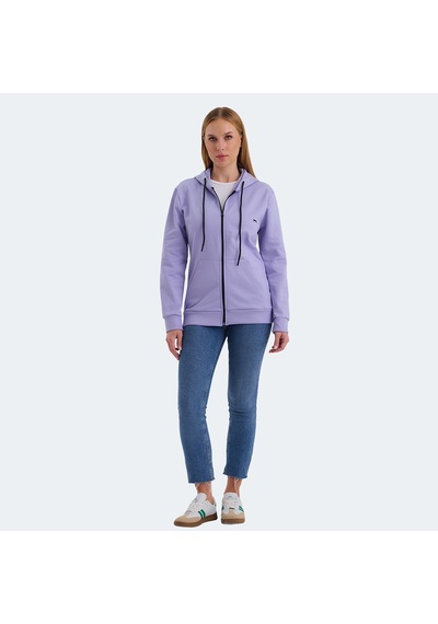 Slazenger KATYA Kadın Fermuarlı Kapüşonlu Cepli Lila Sweatshirt