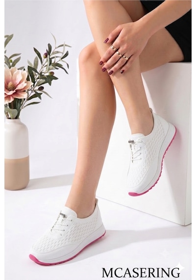 Mcaserıng Lüx Ortopedik Tabanlı Günlük Spor Kadın Babet Sneaker Ayakkabısı Özel Numara 41 -42 Beyaz - Fuşya Mcaserıng Lüx Ortopedik Tabanlı Günlük Spor Kadın Babet Sneaker Ayakkabısı Özel Numara 41 -42 Beyaz - Fuşya